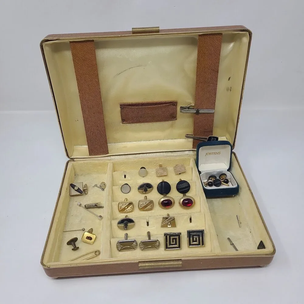 Vintage Mens Estate Jewelry Box Lot Cufflinks Tie Clips Bars Pins Accessory Vtg